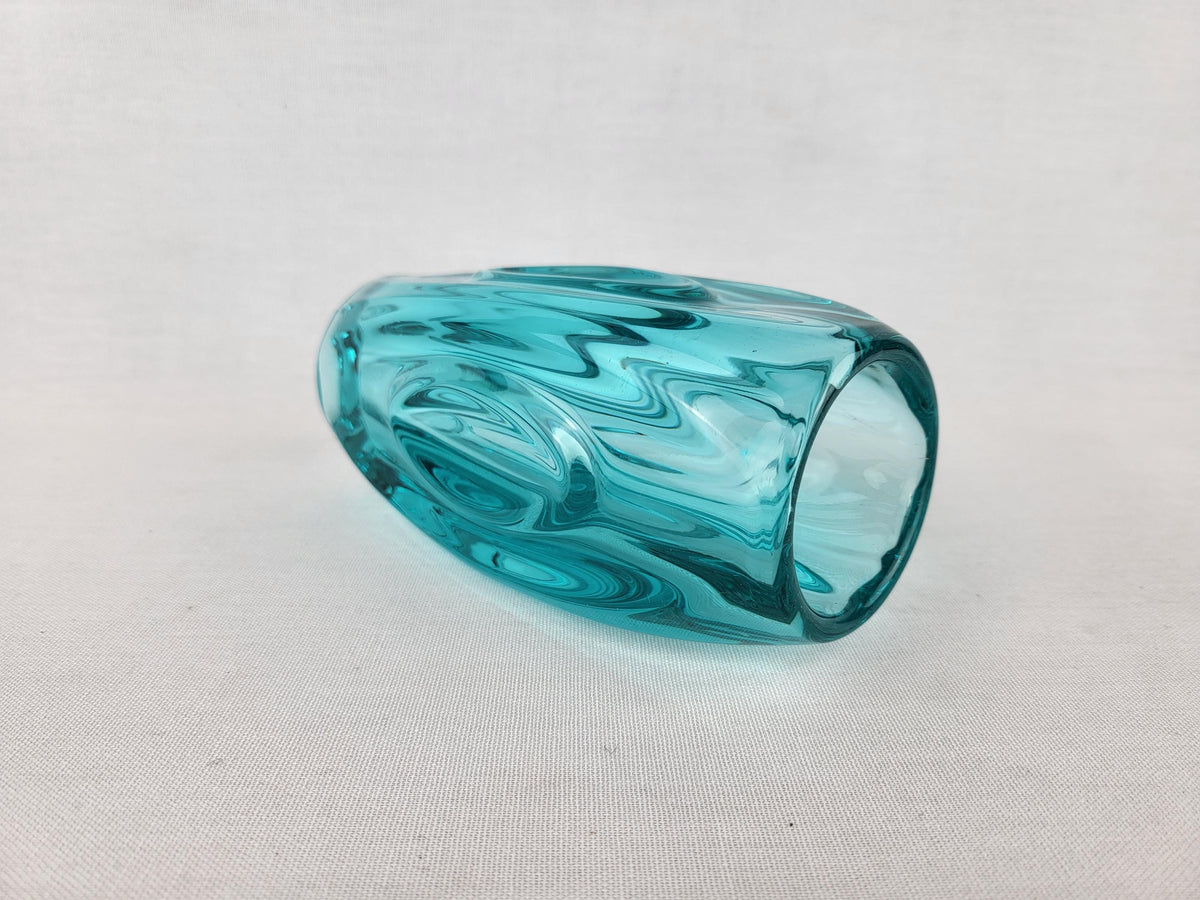Vintage Czech Rosice Glass Works Lens / Bullet Blue Vase design by Rudolf Schrötter Sklo Union 1955