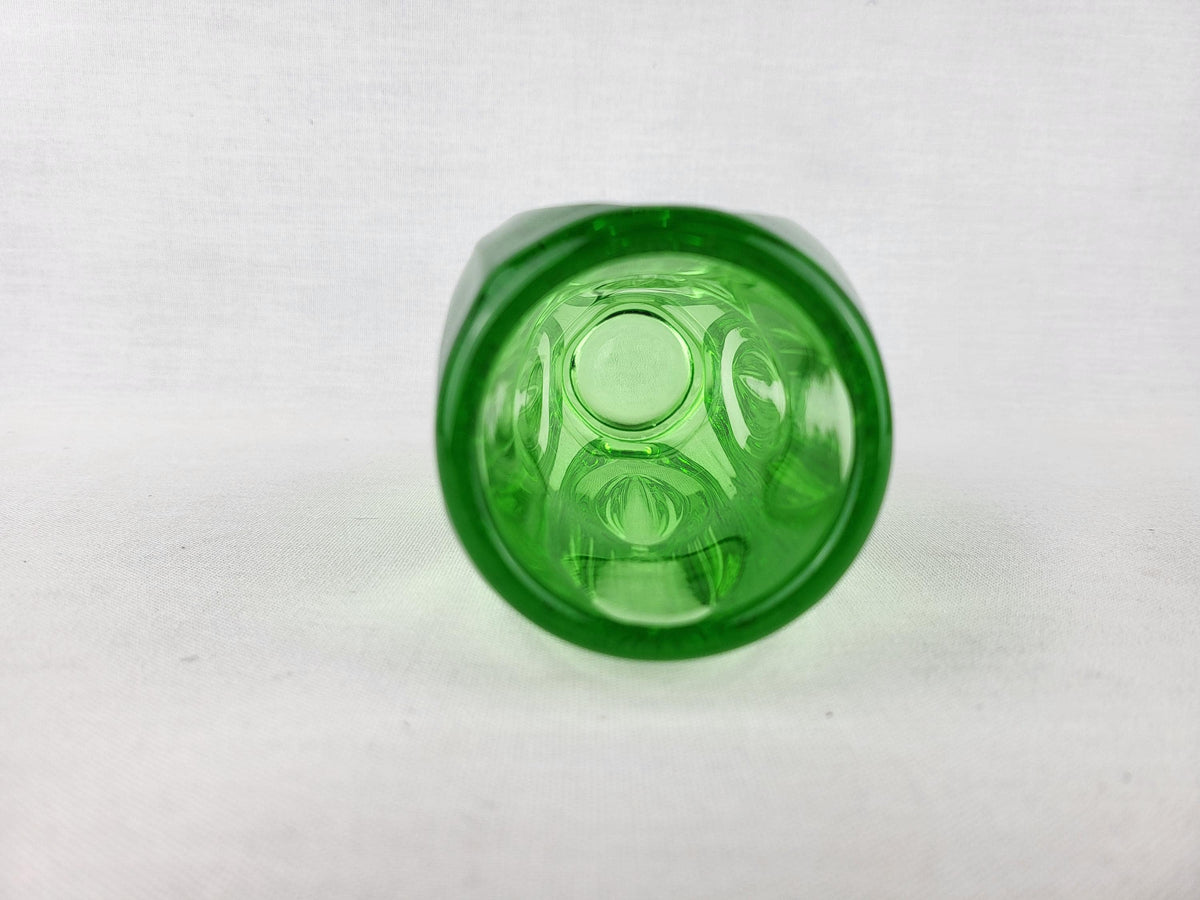 Vintage Czech Rosice Glass Works Lens / Bullet Green Vase design by Rudolf Schrötter Sklo Union 1955