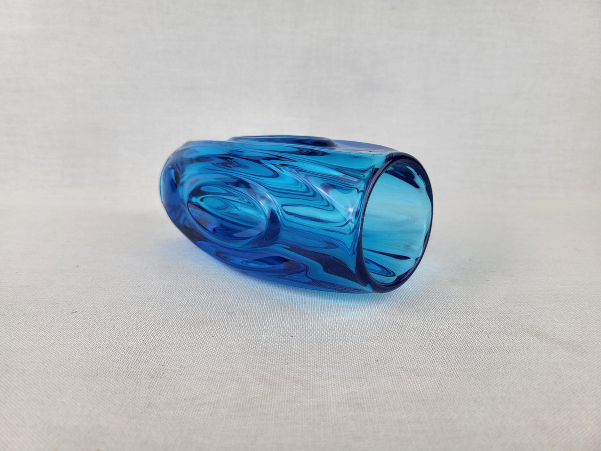 Vintage Czech Rosice Glass Works Lens / Bullet Blue Vase design by Rudolf Schrötter Sklo Union 1955