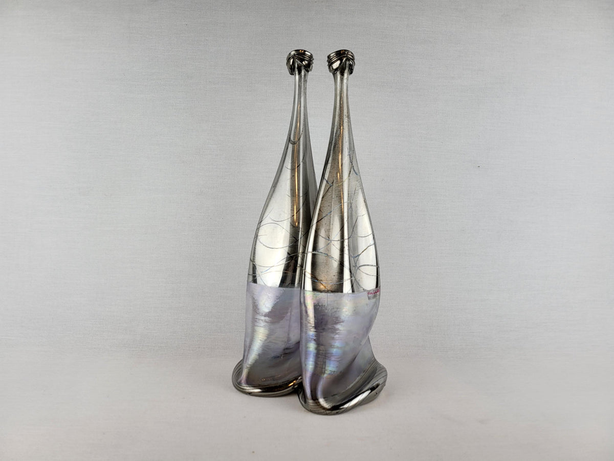 Vintage HEINER DUSTERHAUS Signed Doppel-Kobra Twin Vase for Vera Walther German Art Glass 1980s