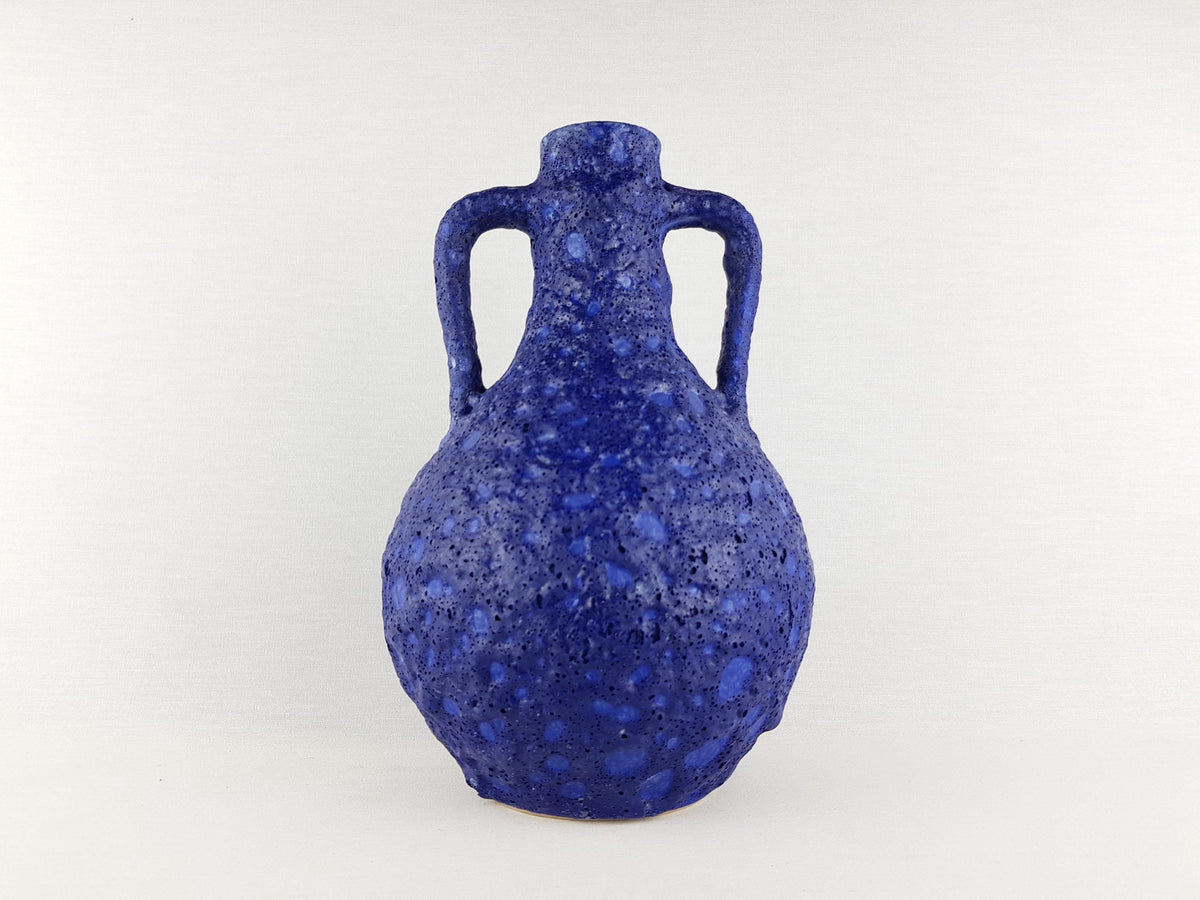 Vintage SILBERDISTEL Double Handled Fat Lava Blue Vase 1960