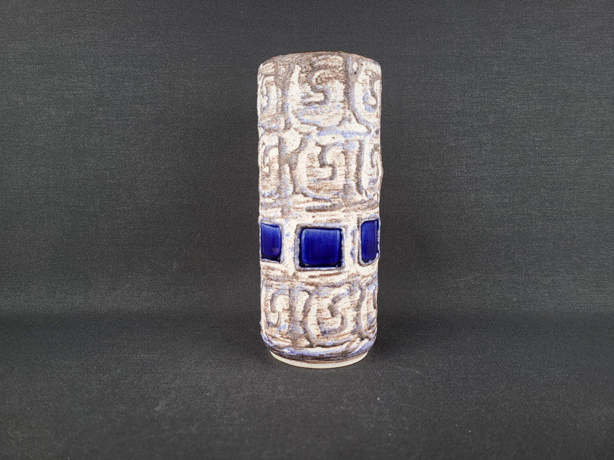Vintage SCHLOSSBERG KERAMIK Vase With Blue "Saphir" Decor 231-20 West German Pottery 1960s