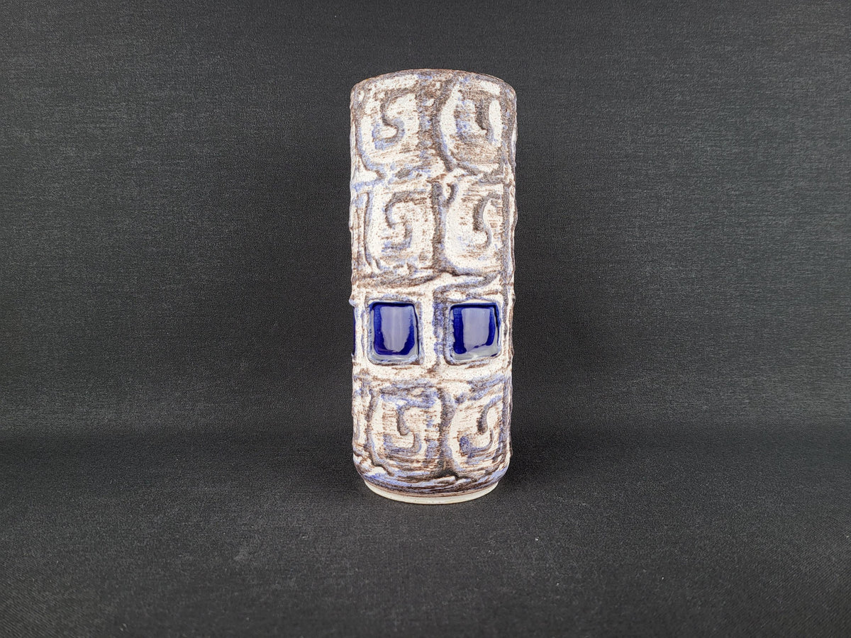 Vintage SCHLOSSBERG KERAMIK Vase With Blue "Saphir" Decor 231-20 West German Pottery 1960s