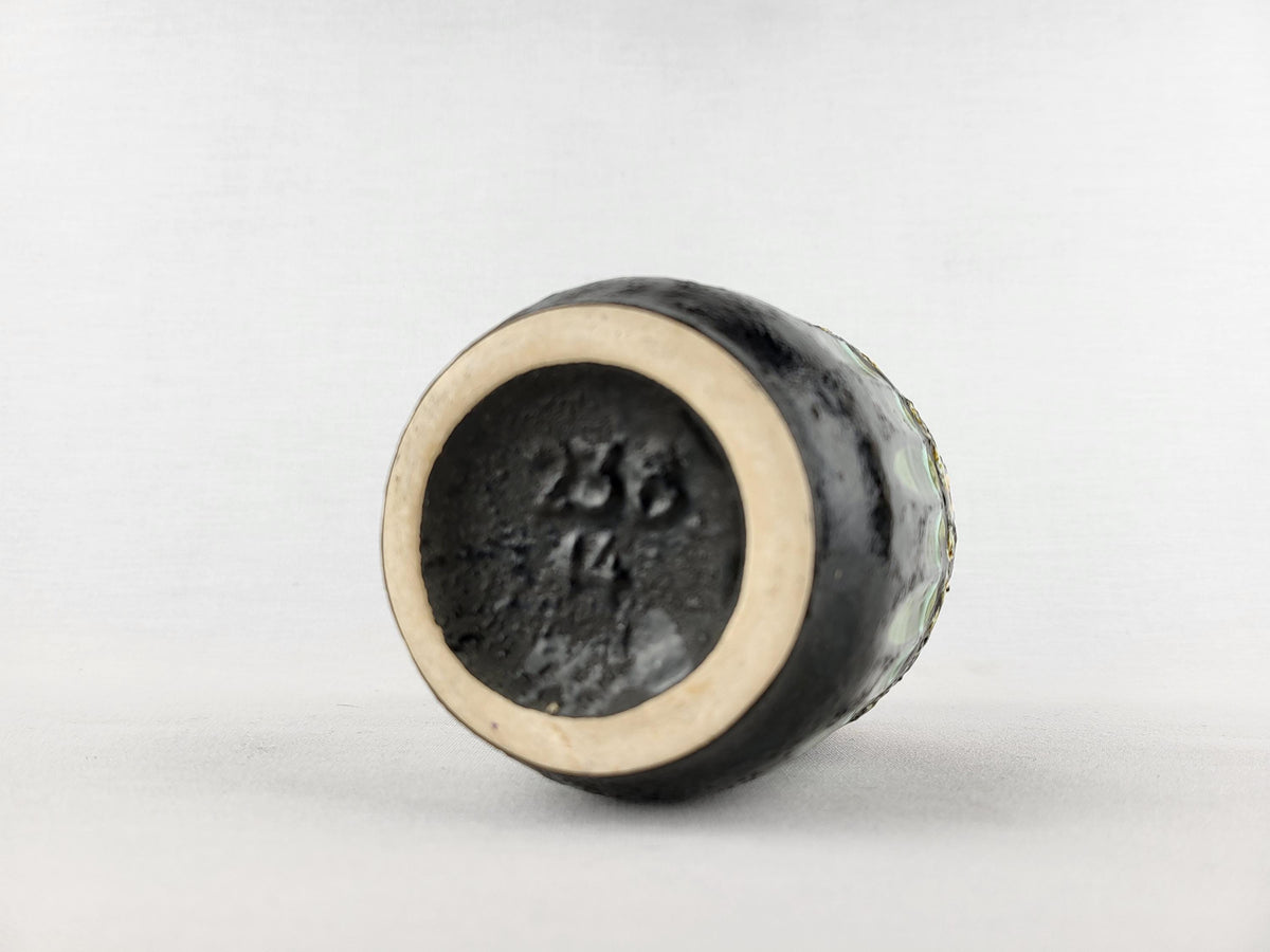 Vintage SCHEURICH KERAMIK Black, Green and Ocher Fat Lava Vase 238/14 West German Pottery 1970s