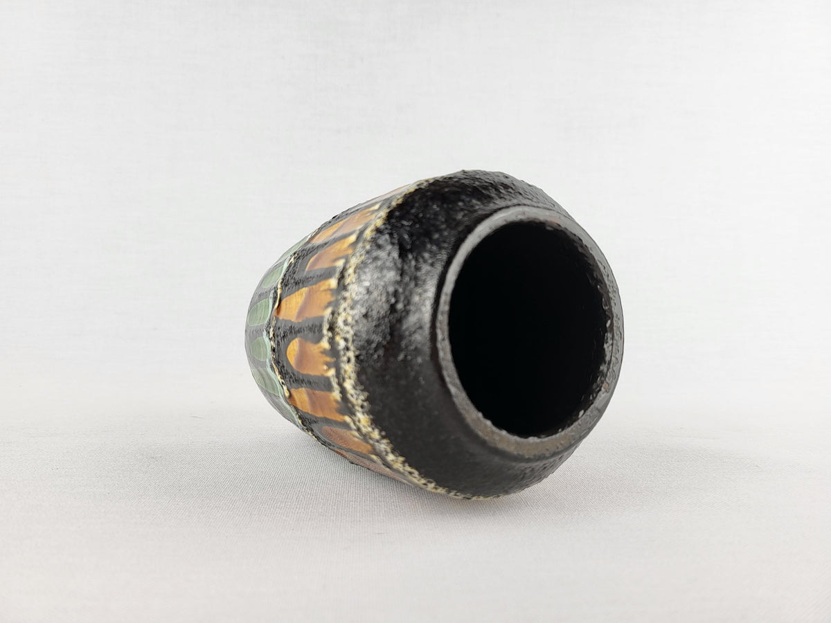 Vintage SCHEURICH KERAMIK Black, Green and Ocher Fat Lava Vase 238/14 West German Pottery 1970s