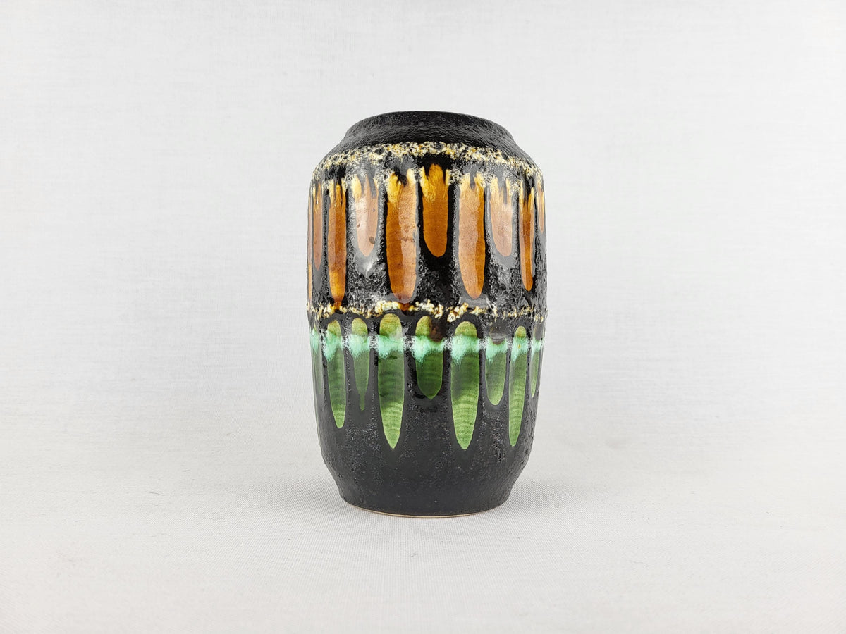 Vintage SCHEURICH KERAMIK Black, Green and Ocher Fat Lava Vase 238/14 West German Pottery 1970s