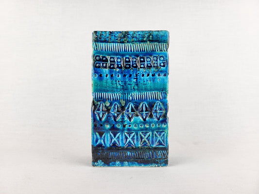 Vintage BITOSSI Rectangular Slab Vase with RIMINI BLU decor by Aldo Londi 727/15 Italian Pottery 1960-70s