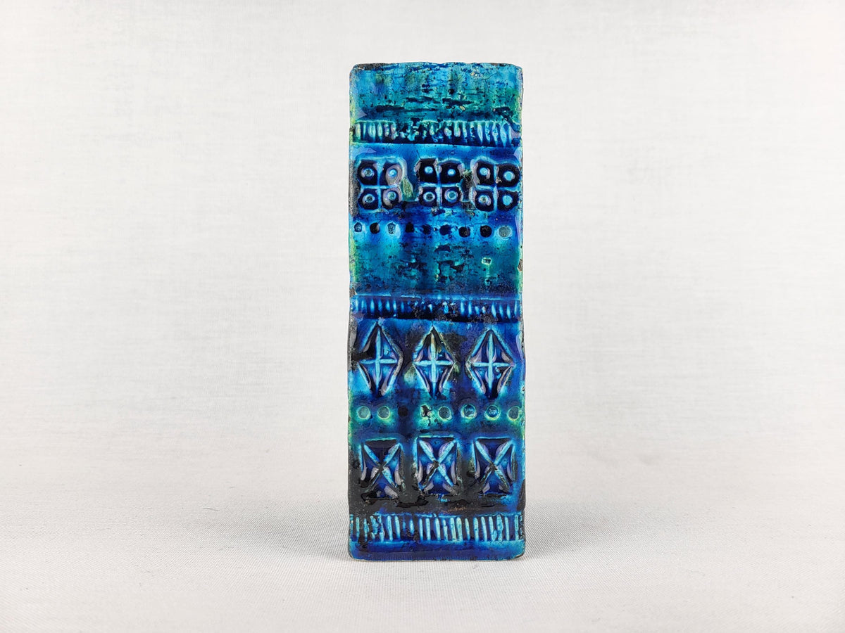 Vintage BITOSSI Rectangular Slab Vase with RIMINI BLU decor by Aldo Londi 727/15 Italian Pottery 1960-70s