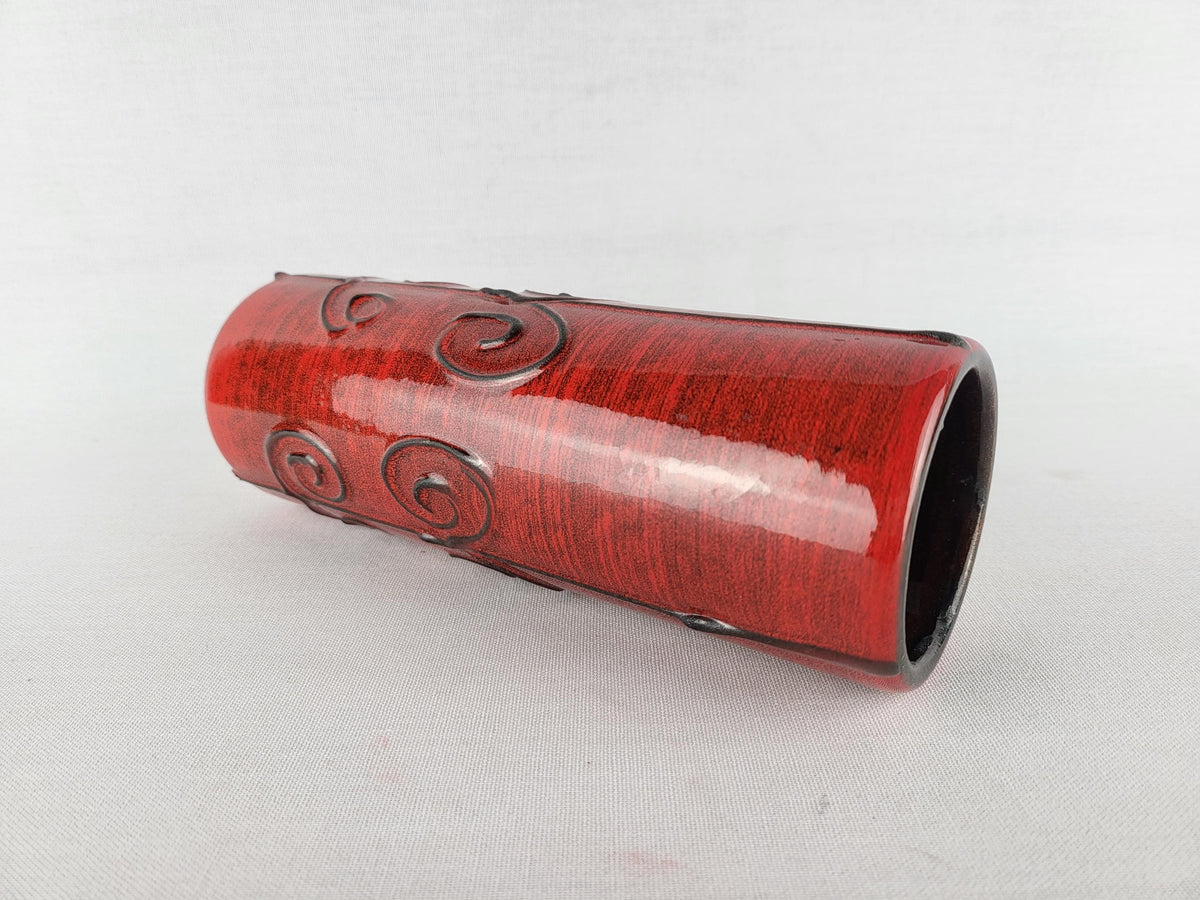 Vintage ILKRA EDEL KERAMIK Red and Black Vase West German Pottery 1960s 1970s