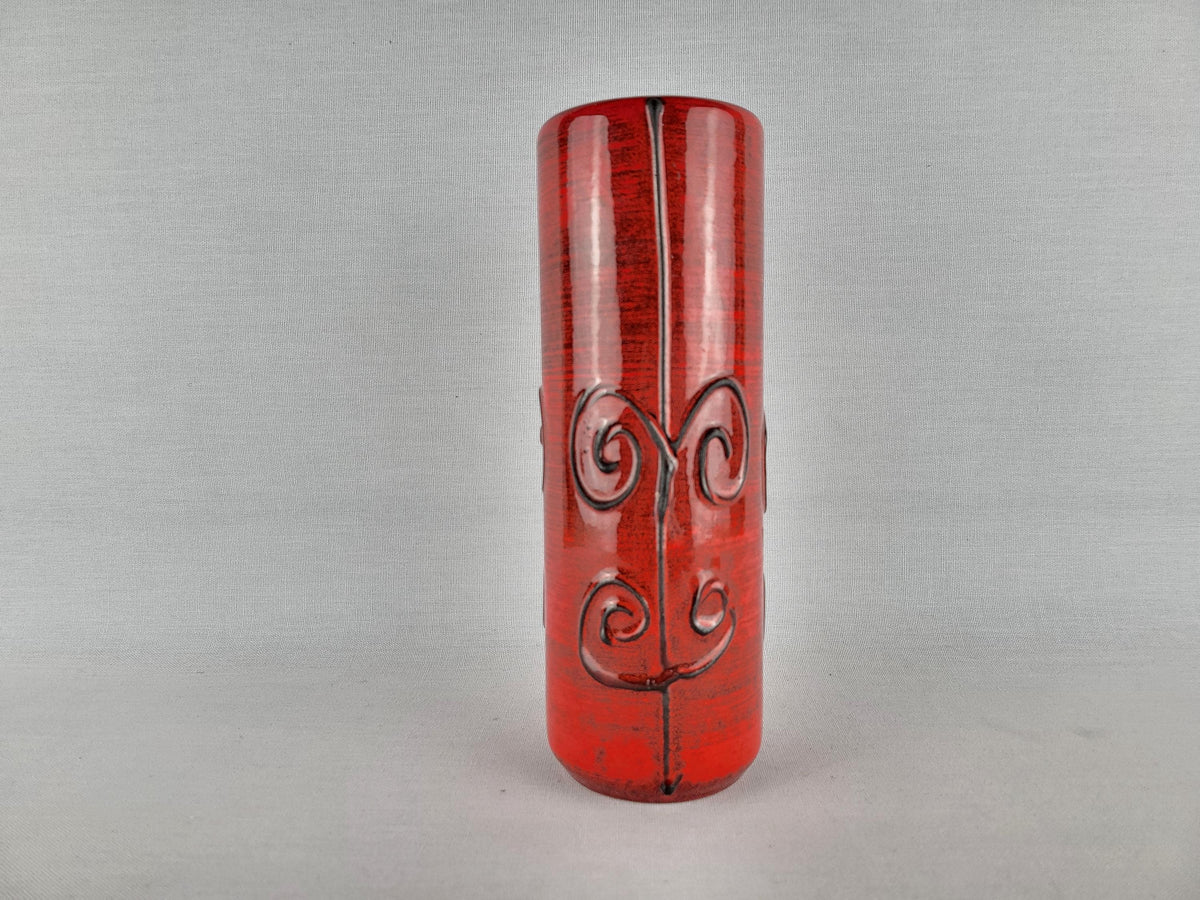 Vintage ILKRA EDEL KERAMIK Red and Black Vase West German Pottery 1960s 1970s