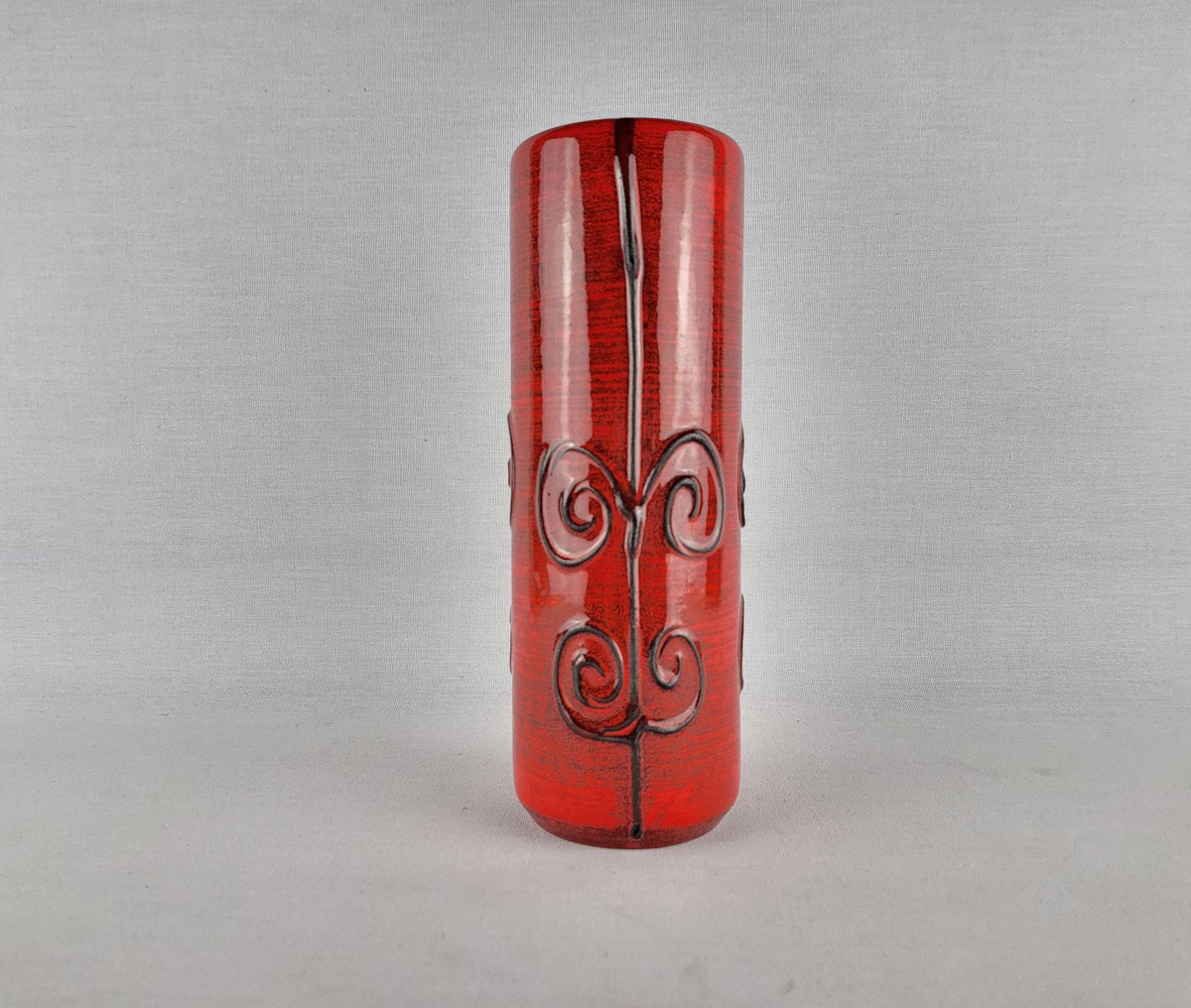 Vintage ILKRA EDEL KERAMIK Red and Black Vase West German Pottery 1960s 1970s