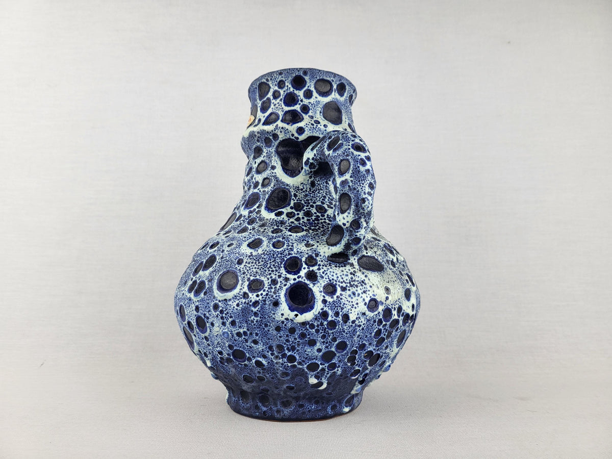 Vintage KREUTZ KERAMIK Blue White Fat Lava Jug Vase West German Pottery 1960s 1970s