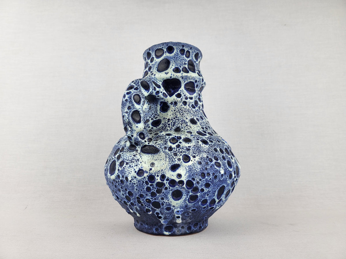 Vintage KREUTZ KERAMIK Blue White Fat Lava Jug Vase West German Pottery 1960s 1970s