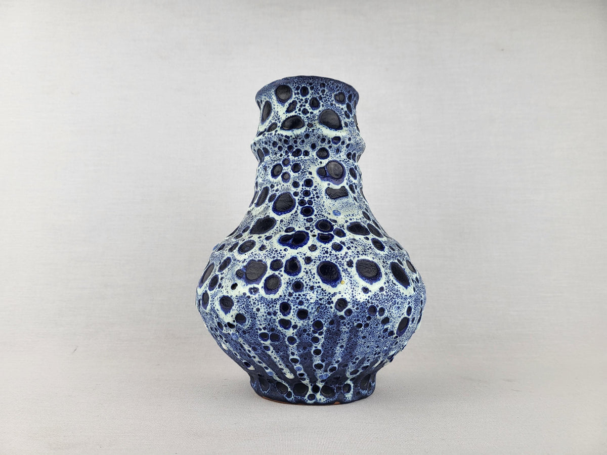Vintage KREUTZ KERAMIK Blue White Fat Lava Jug Vase West German Pottery 1960s 1970s