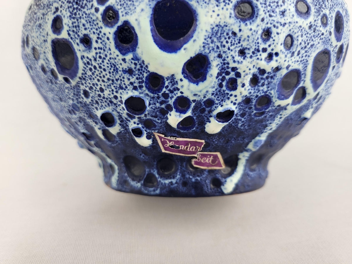 Vintage KREUTZ KERAMIK Blue White Fat Lava Jug Vase West German Pottery 1960s 1970s