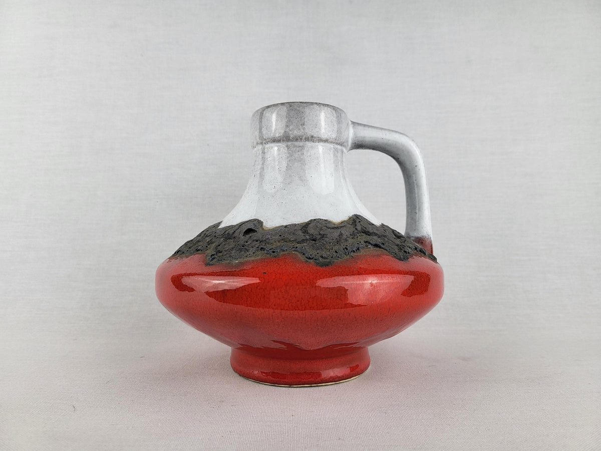 Vintage STEIN KERAMIK Red and White Fat Lava Vase West German Pottery 1970s