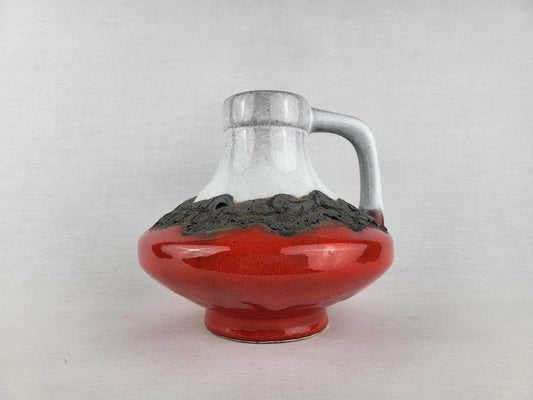 Vintage STEIN KERAMIK Red and White Fat Lava Vase West German Pottery 1970s
