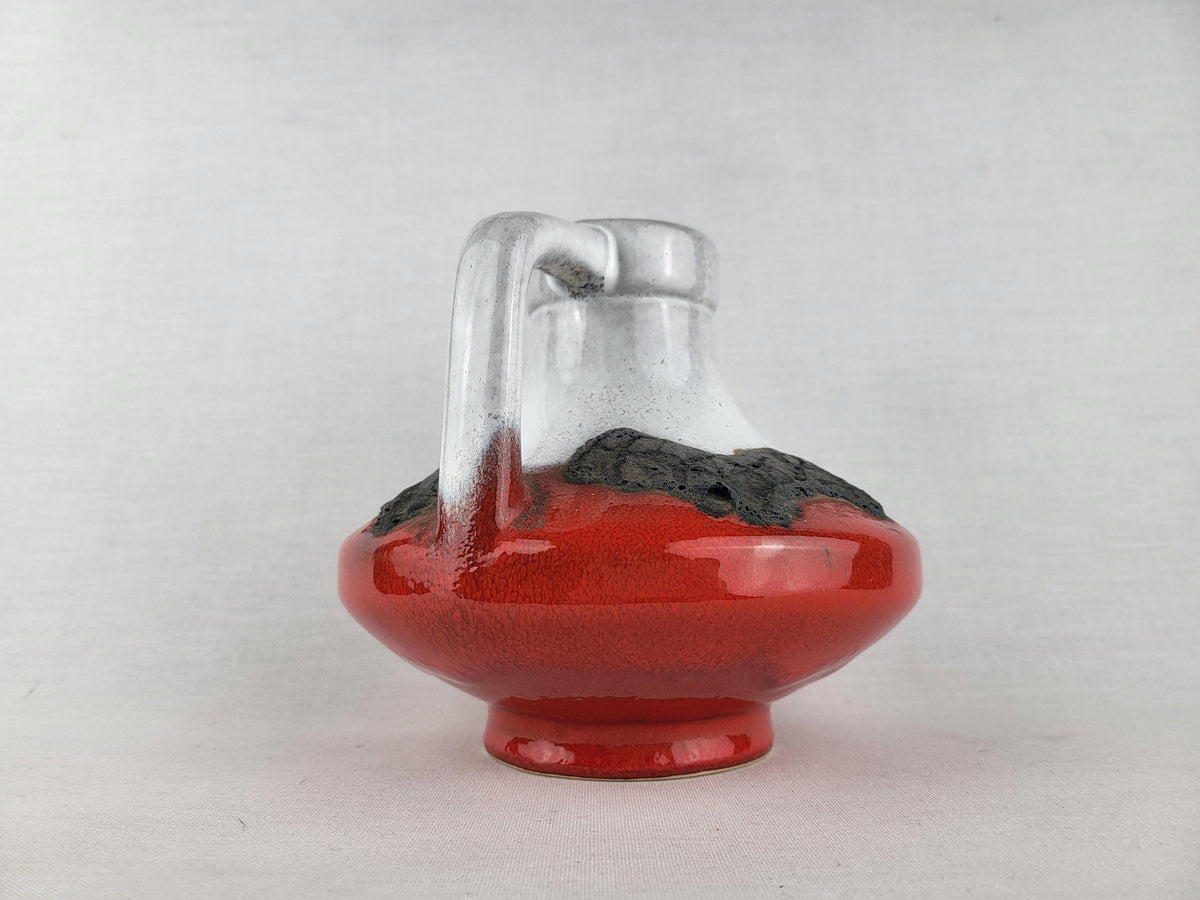 Vintage STEIN KERAMIK Red and White Fat Lava Vase West German Pottery 1970s