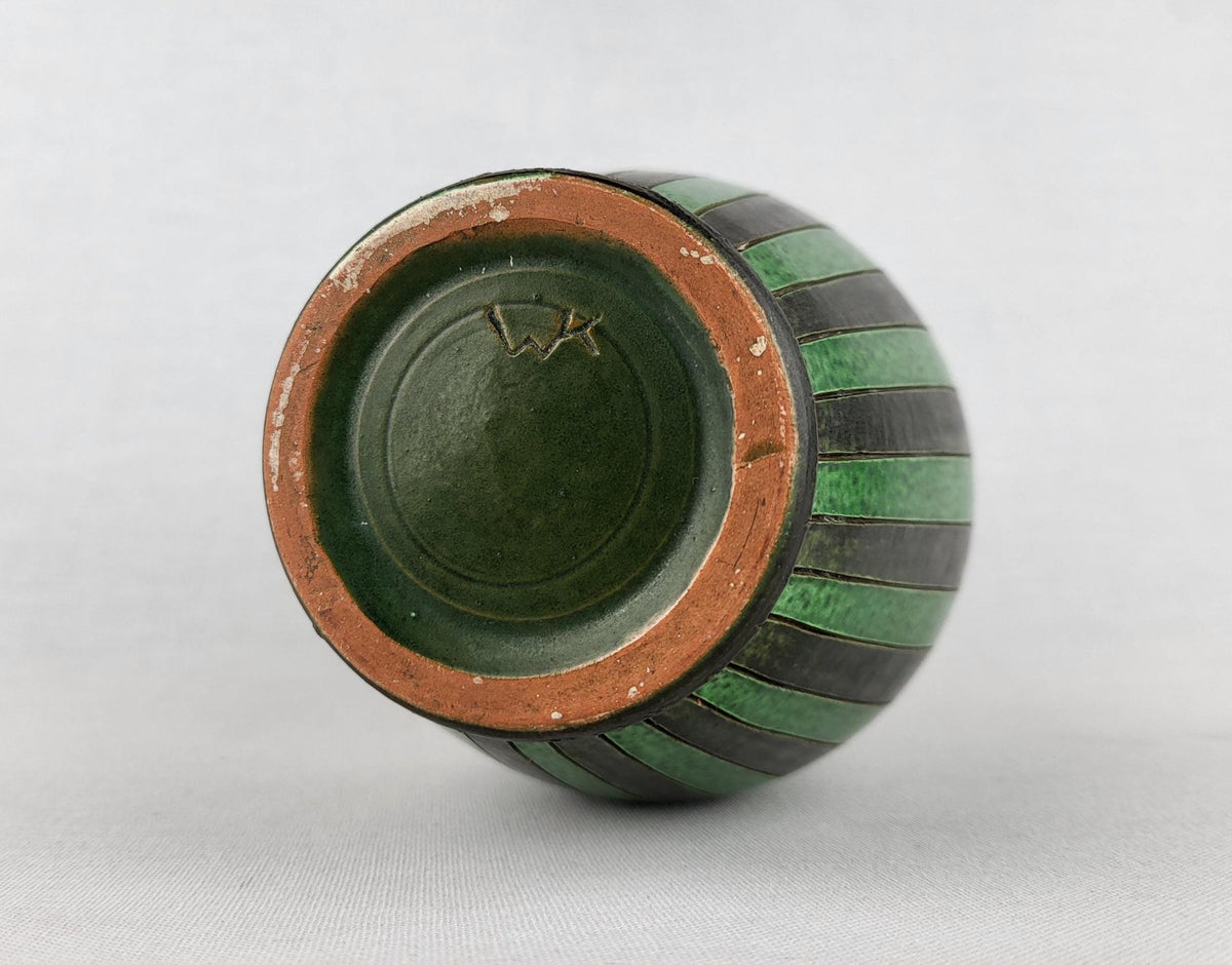 Vintage WILHELM KAGEL Green and Black Vase with Striped Decor West German Studio Pottery, 1970s
