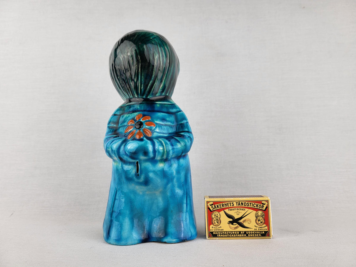 Vintage JEMA HOLLAND Blue Green Money Box Figurine 559 Dutch Pottery 1960s 1970s