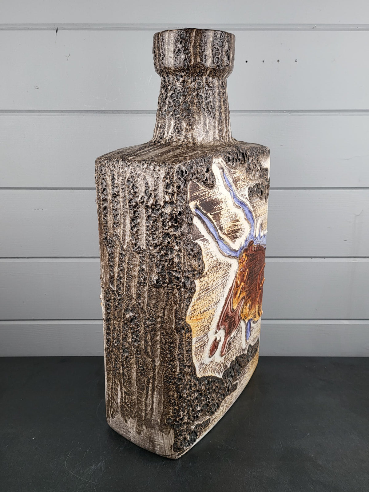 XXL SCHEURICH KERAMIK Rectangular Fat Lava Floor Vase 281-54 with Montignac decor 1972