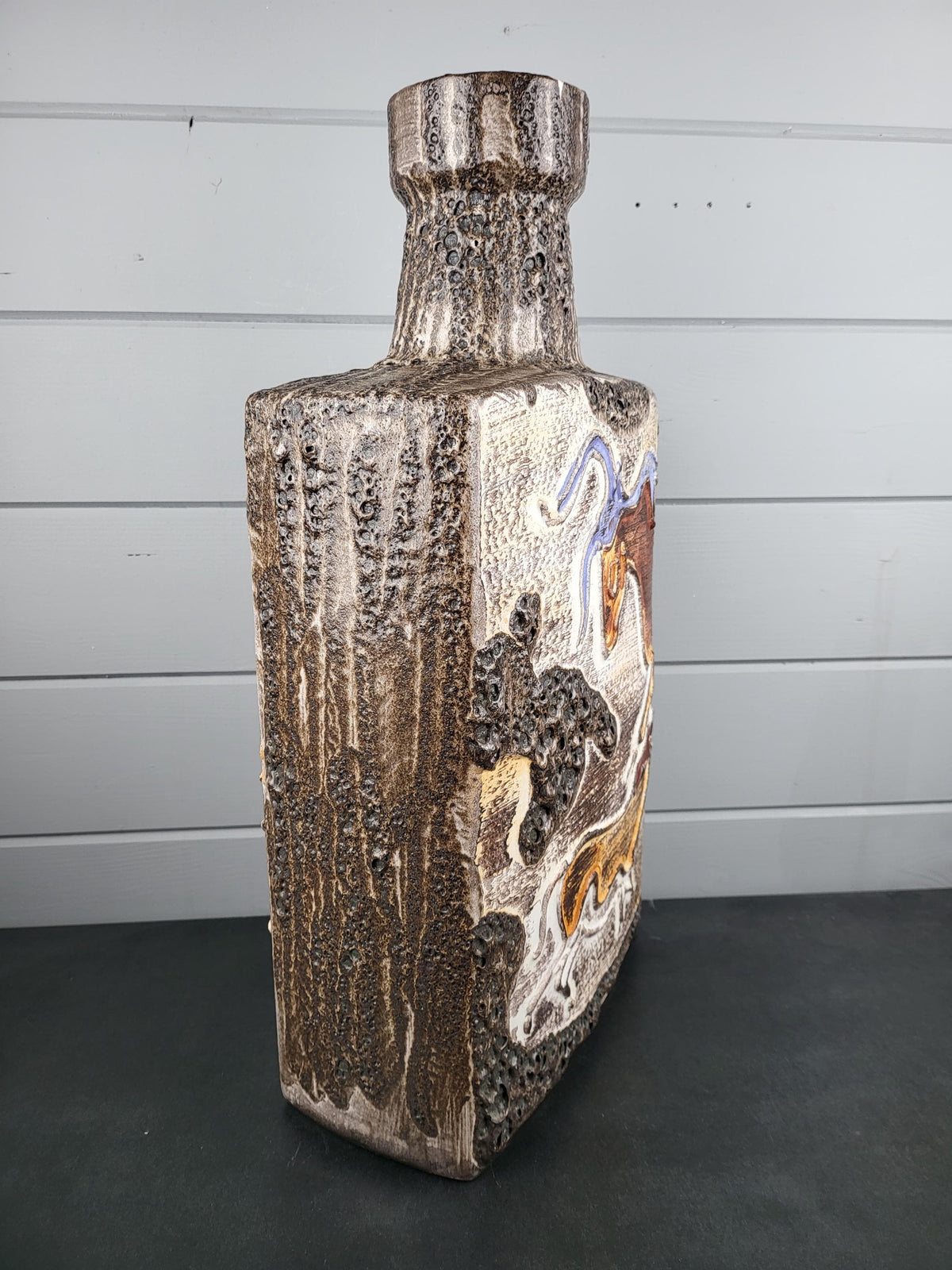 XXL SCHEURICH KERAMIK Rectangular Fat Lava Floor Vase 281-54 with Montignac decor 1972