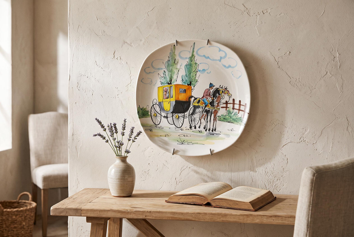 Vintage ARS DERUTA Alla Moda Stylish Horse with Carriage Wall Plate Italy Ceramiche 1950-60