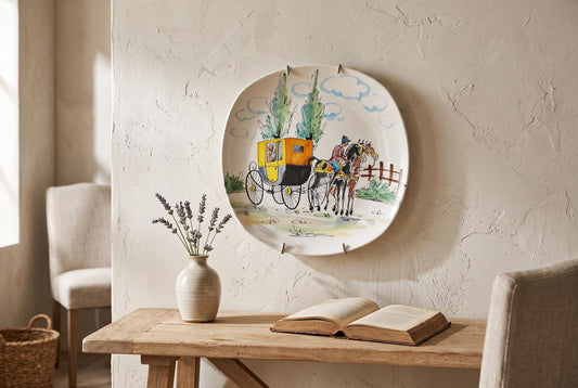 Vintage ARS DERUTA Alla Moda Stylish Horse with Carriage Wall Plate Italy Ceramiche 1950-60