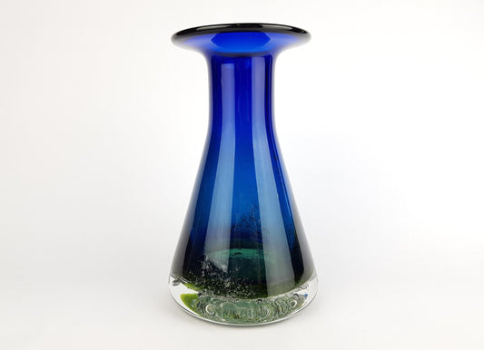 Vintage SCHOTT ZWIESEL Blue and Green GLASS Design Vase With Bubbles by Heinrich Löffelhardt West Germany 1960-70s