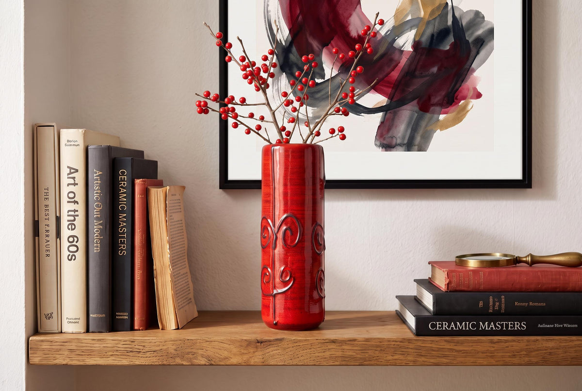 Vintage ILKRA EDEL KERAMIK Red and Black Vase West German Pottery 1960s 1970s