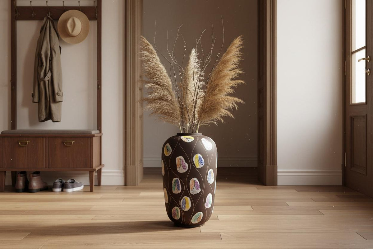 Large Vintage BAY KERAMIK Brown Floor Vase with Kongo Decor 543-40 West German Pottery 1959s