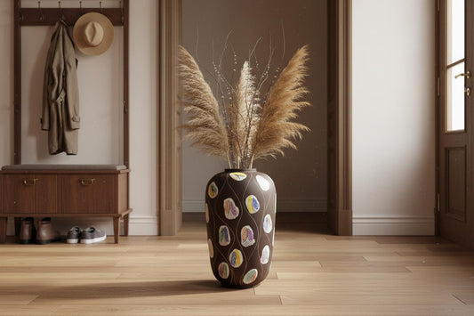 Large Vintage BAY KERAMIK Brown Floor Vase with Kongo Decor 543-40 West German Pottery 1959s