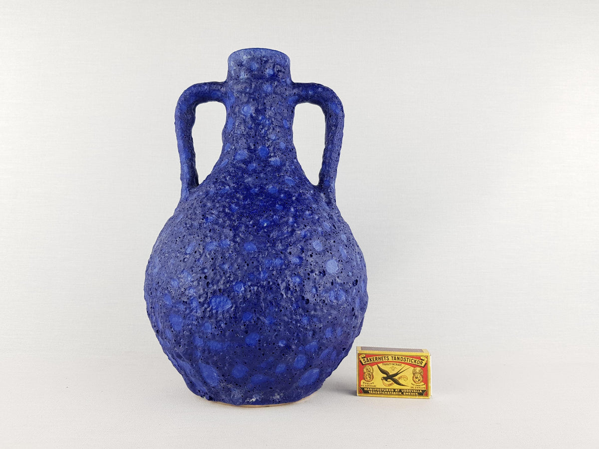 Vintage SILBERDISTEL Double Handled Fat Lava Blue Vase 1960