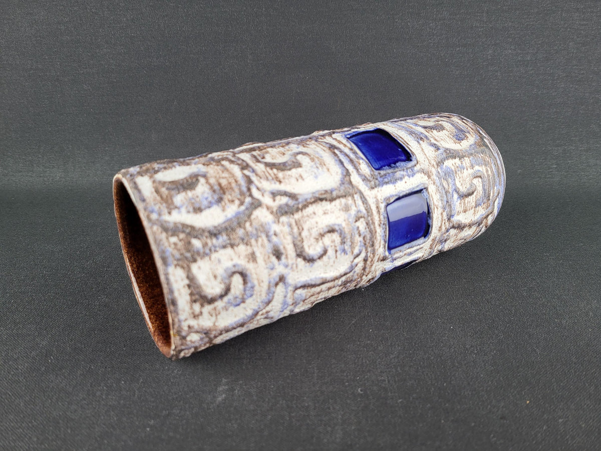 Vintage SCHLOSSBERG KERAMIK Vase With Blue "Saphir" Decor 231-20 West German Pottery 1960s
