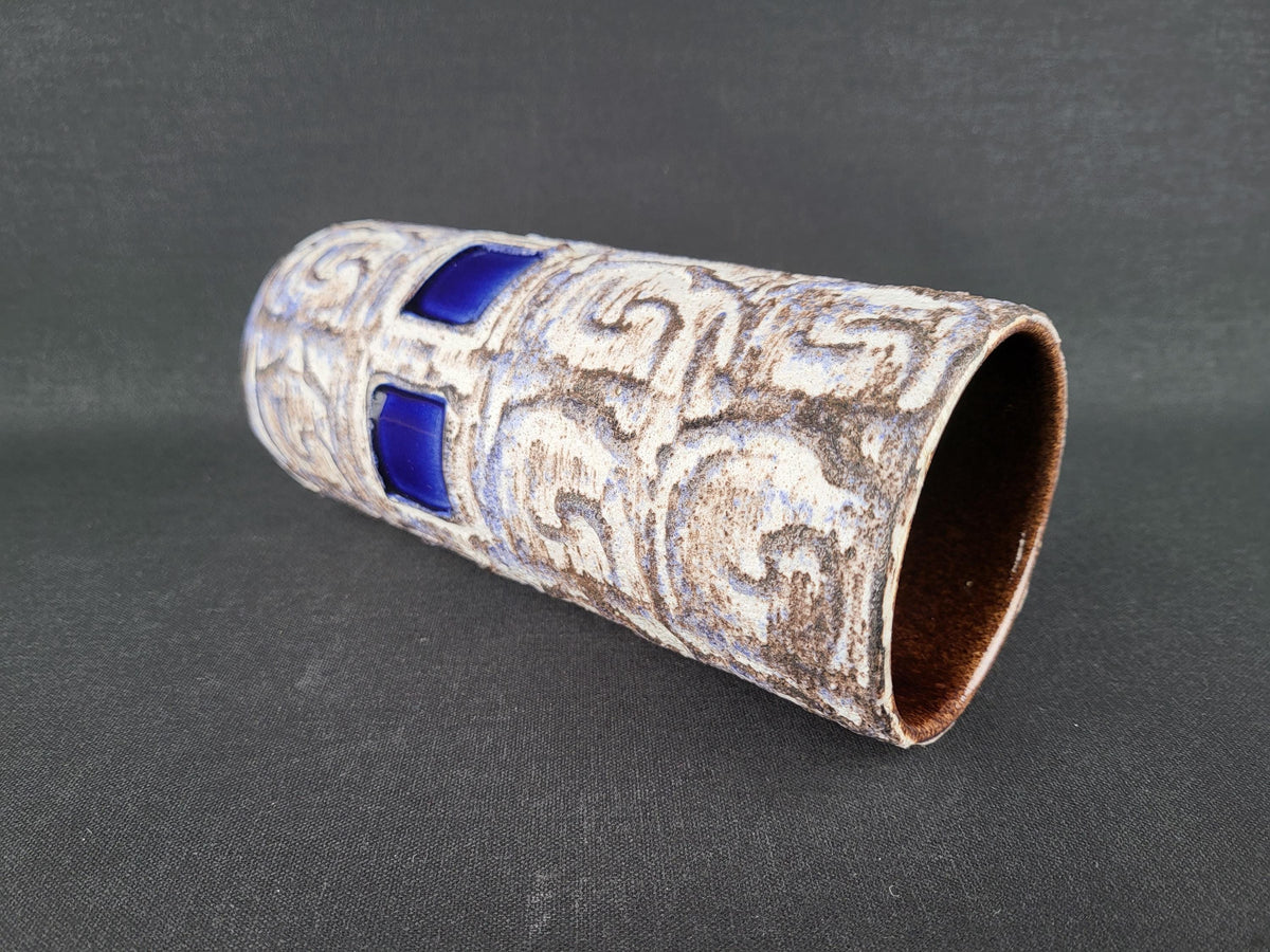 Vintage SCHLOSSBERG KERAMIK Vase With Blue "Saphir" Decor 231-20 West German Pottery 1960s