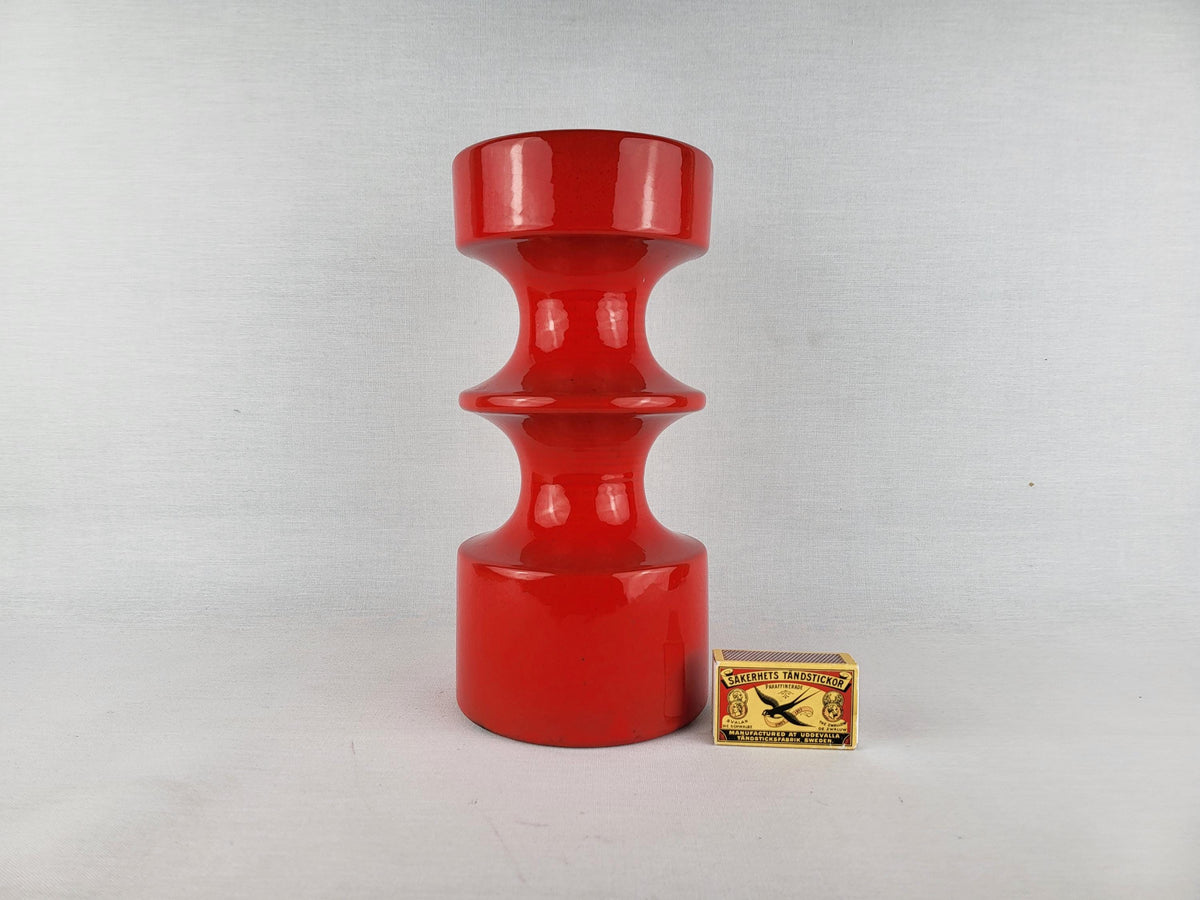 Vintage STEULER KERAMIK Glossy Red Candle Holder 150-25 West German Pottery 1970s