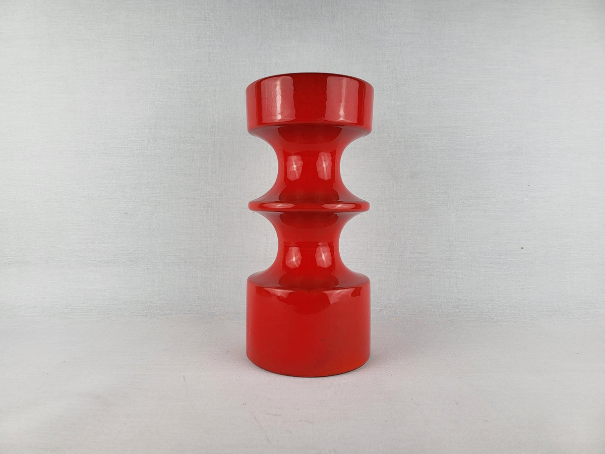 Vintage STEULER KERAMIK Glossy Red Candle Holder 150-25 West German Pottery 1970s