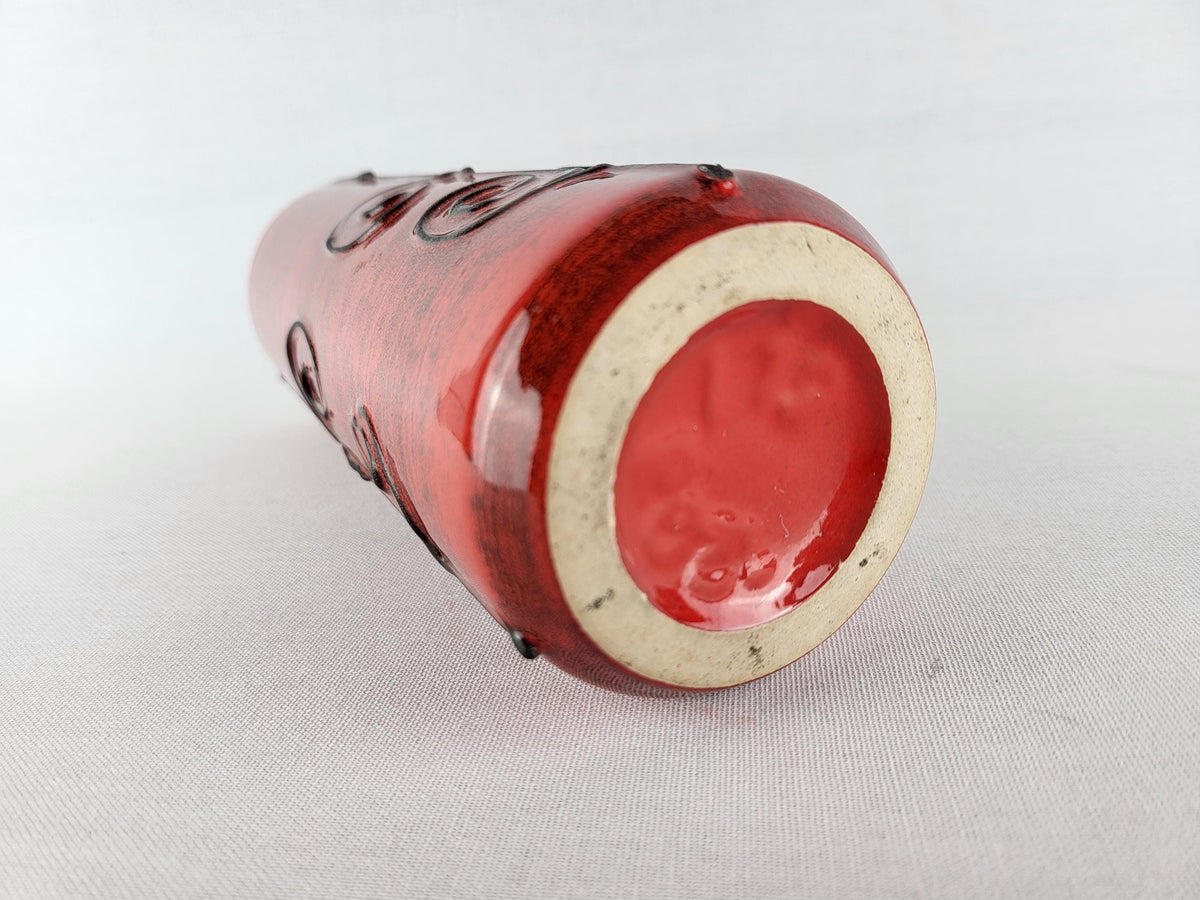 Vintage ILKRA EDEL KERAMIK Red and Black Vase West German Pottery 1960s 1970s