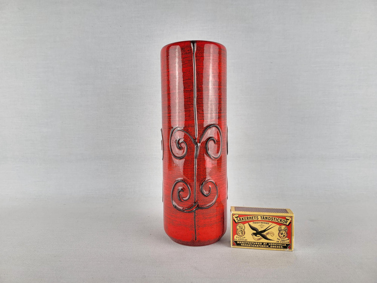 Vintage ILKRA EDEL KERAMIK Red and Black Vase West German Pottery 1960s 1970s