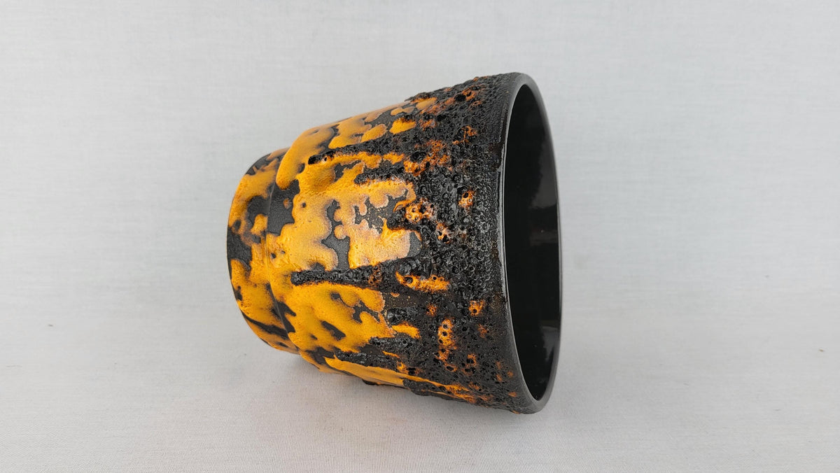 Vintage FOHR KERAMIK Black and Orange Fat Lava Planter / Flower Pot With Dripped Decor West German Pottery 1970s