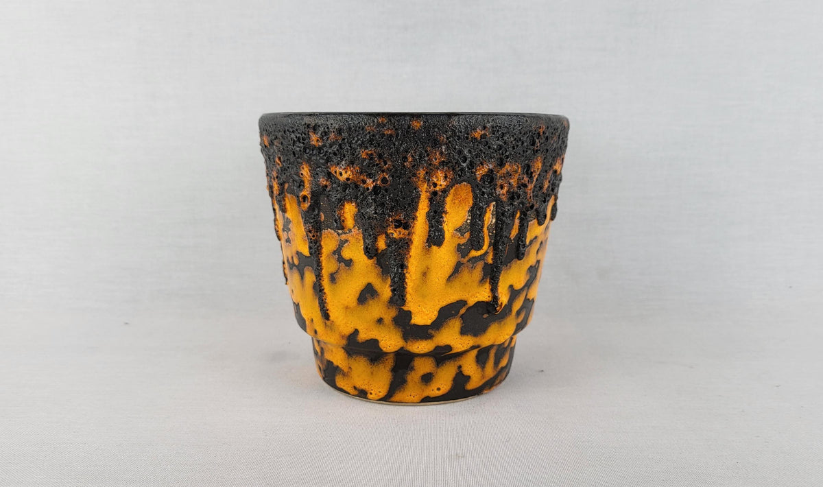 Vintage FOHR KERAMIK Black and Orange Fat Lava Planter / Flower Pot With Dripped Decor West German Pottery 1970s