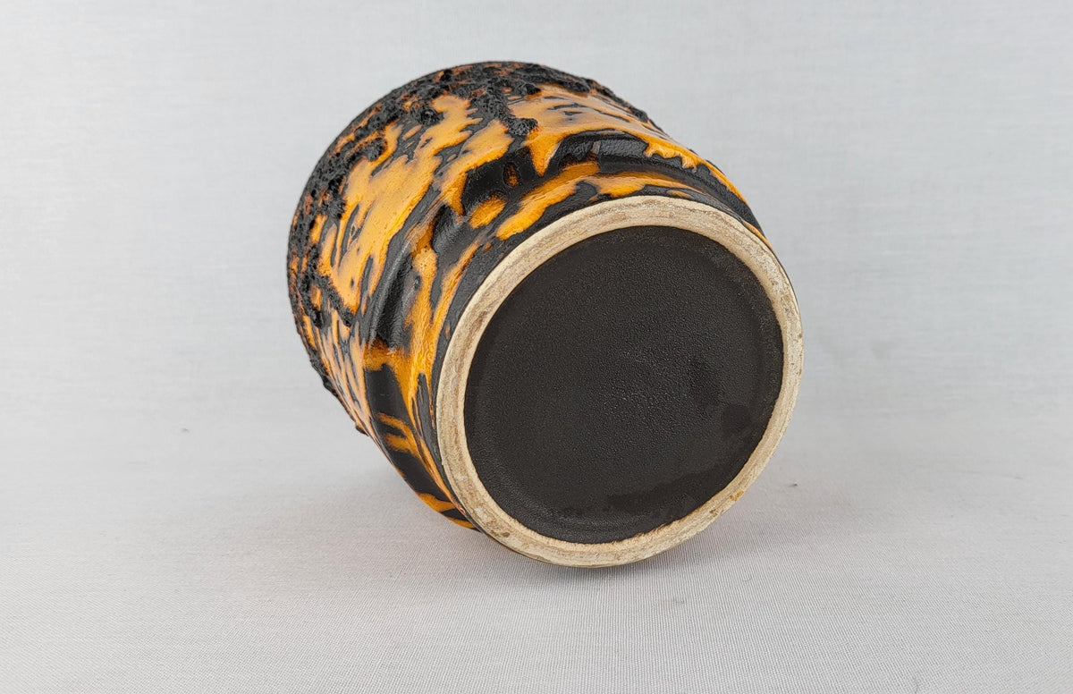 Vintage FOHR KERAMIK Black and Orange Fat Lava Planter / Flower Pot With Dripped Decor West German Pottery 1970s