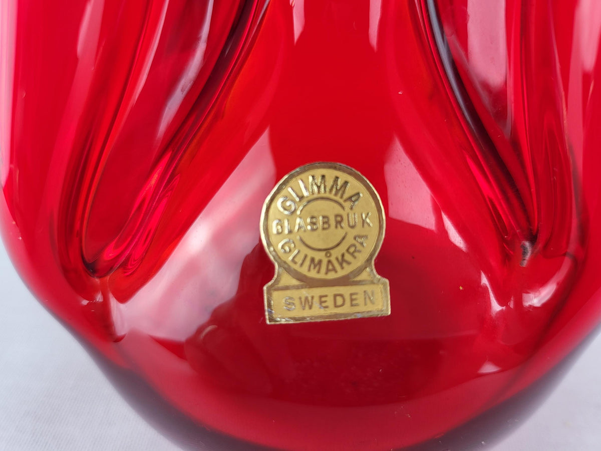 Vintage GLIMMA GLASBRUK Red "Kluk Kluk" Decanter Bottle Sweden 1960/ 70s