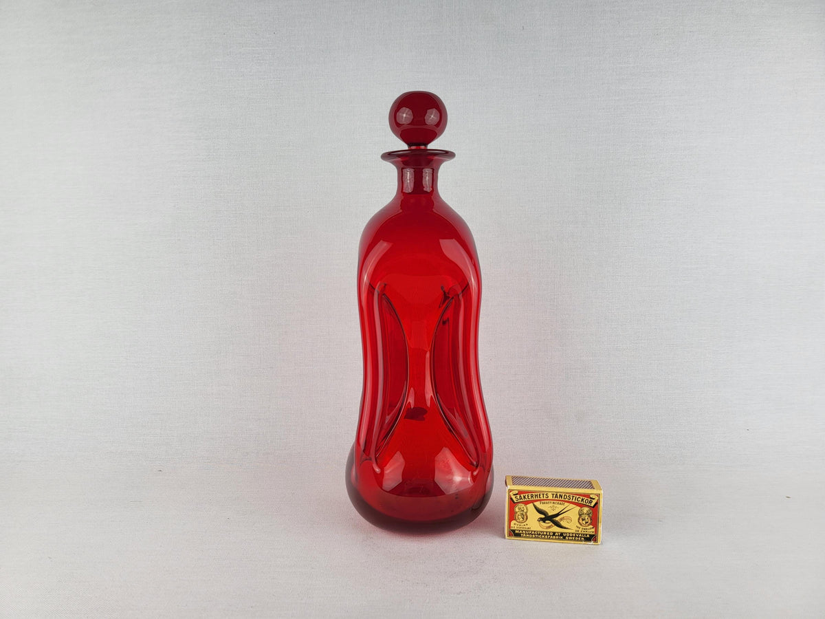 Vintage GLIMMA GLASBRUK Red "Kluk Kluk" Decanter Bottle Sweden 1960/ 70s