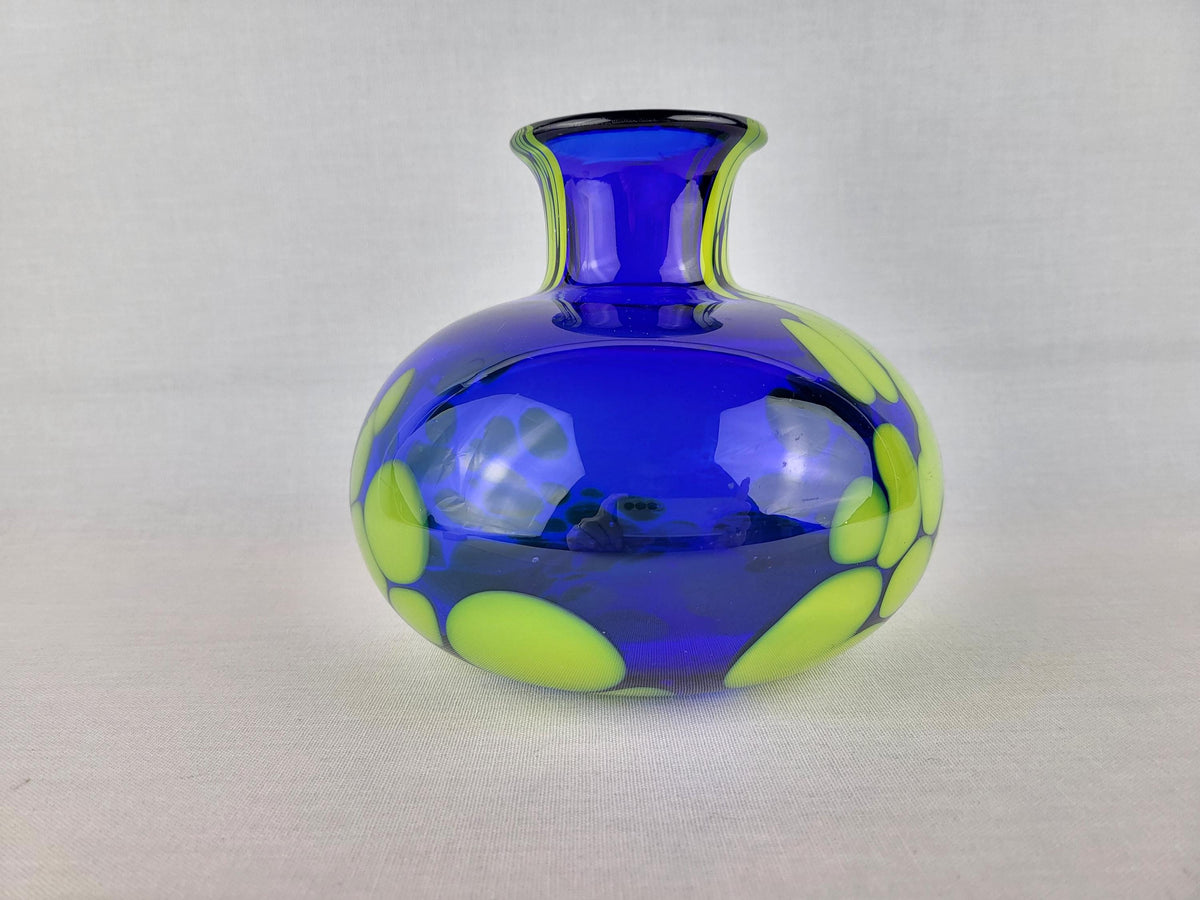 Vintage CHLUM U TŘEBONĚ Blue & Green Art Glass Vase by Jan Gabrhel, Czechoslovakia 1970s