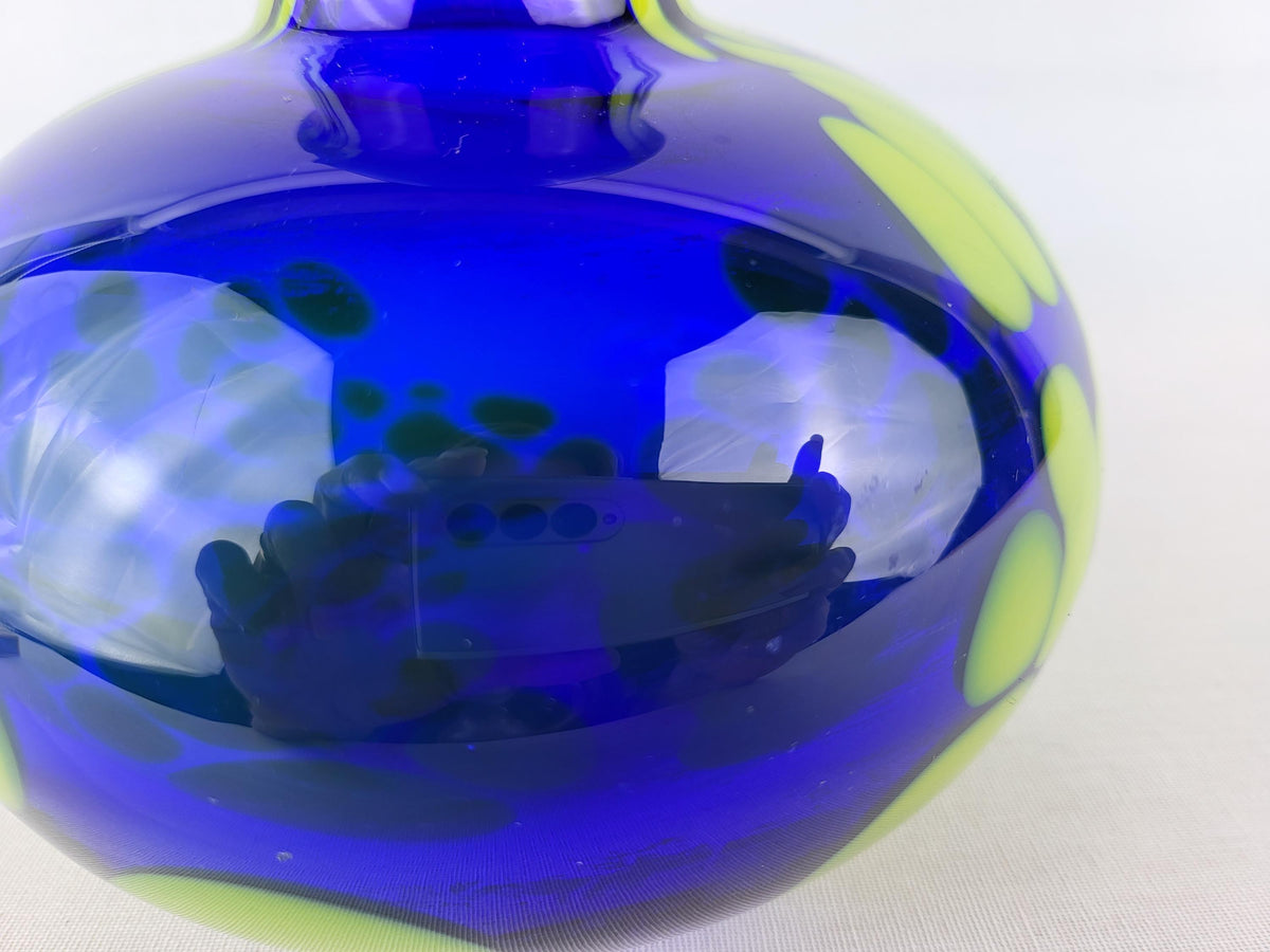 Vintage CHLUM U TŘEBONĚ Blue & Green Art Glass Vase by Jan Gabrhel, Czechoslovakia 1970s
