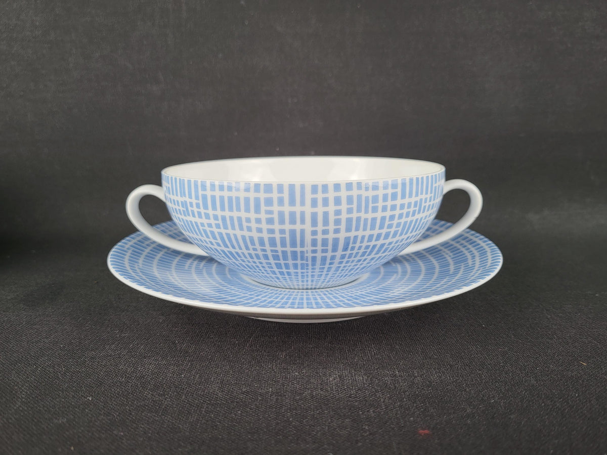 Vintage Porzellanfabrik Arzberg "Azurblau" Soup Bowl Set by Heinrich Löffelhardt West Germany 1950s