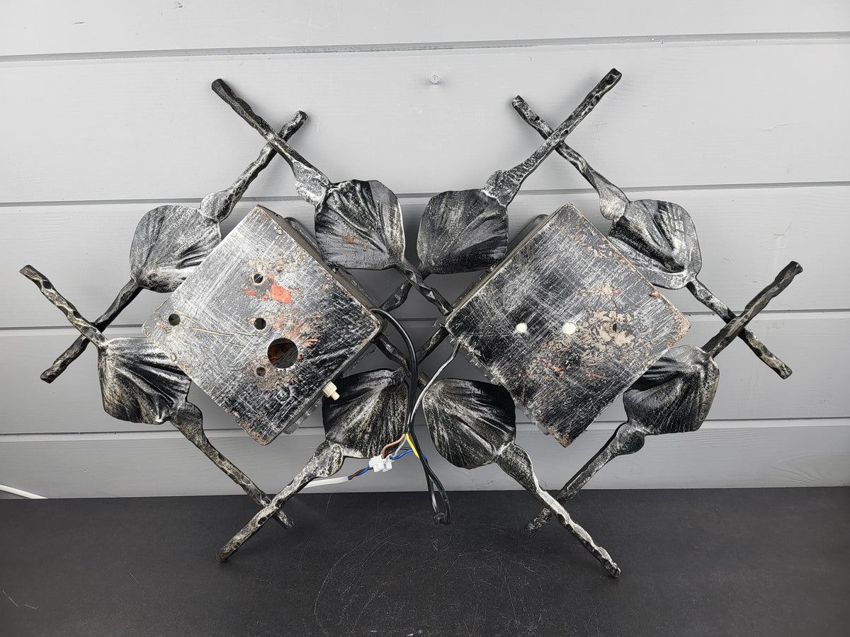 Vintage Tom Ahlström & Hans Ehrlich Brutalist XL Wall Lamp Wrought Iron and Artistic Glass Sweden 1960s