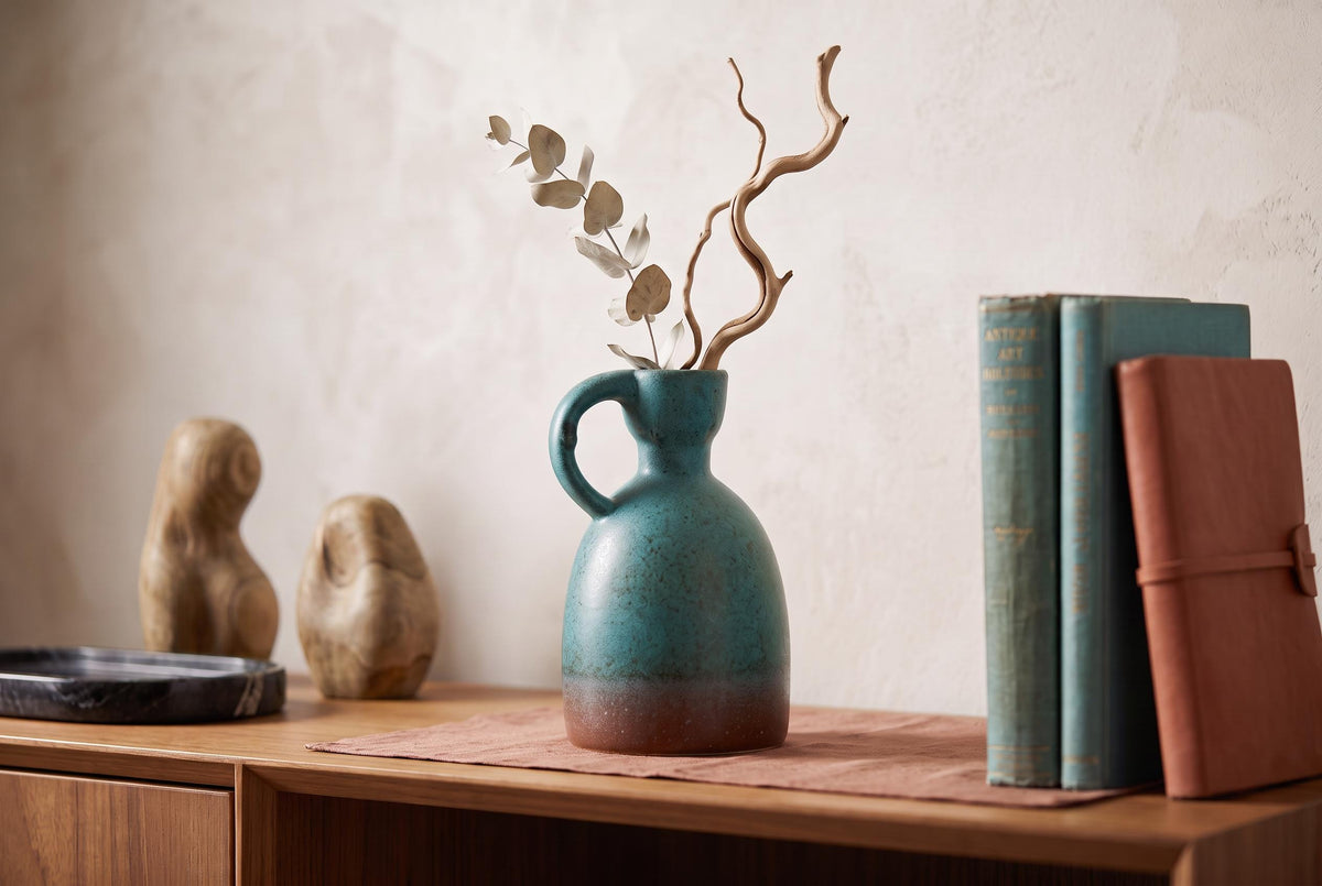 Vintage RUSCHA KERAMIK Teal Vase 312 West German Pottery 1960-70s