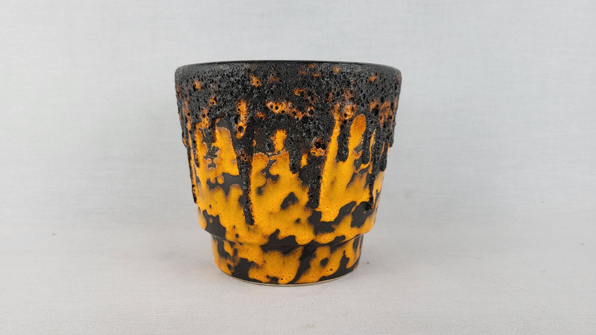 Vintage FOHR KERAMIK Black and Orange Fat Lava Planter / Flower Pot With Dripped Decor West German Pottery 1970s